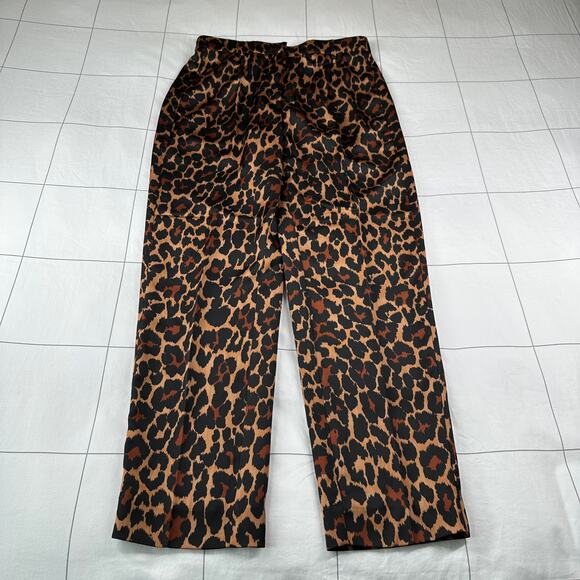 J. Crew Pants Womens 4 Brown Leopard High Rise Wide Leg Pull On Stretch Animal - Picture 2 of 9